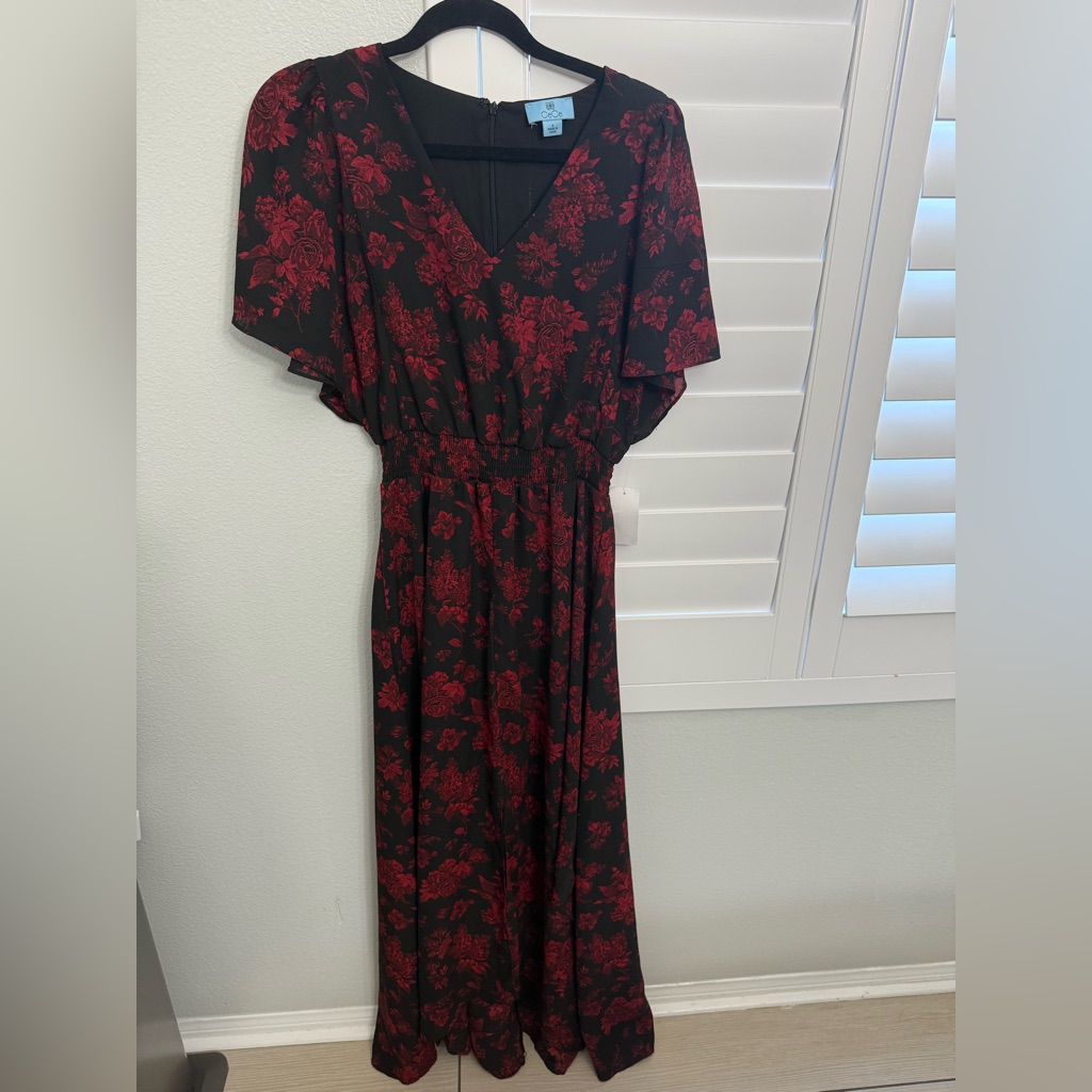 Brand New Cece Black And Red Floral Maxi Dress Small